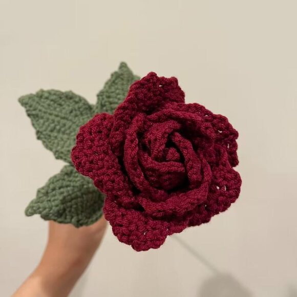 Elegant Handmade Crochet Burgundy Rose Bouquet| Perfect Valentine’s Day Gift - Picture 4 of 6